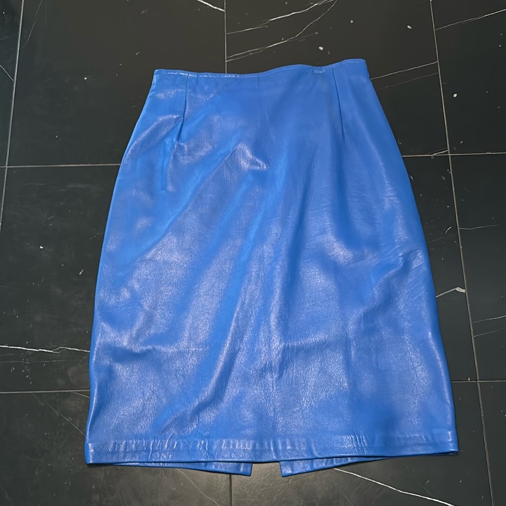 Blue leather skirt